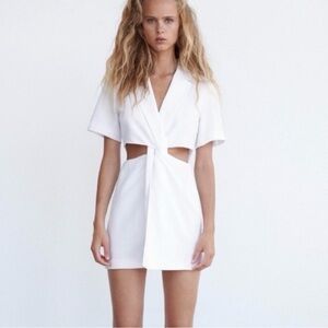 Zara White Mini Dress with Cut-Out Design